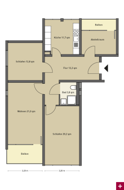 Grundriss für 3-Zimmer-Wohnung im Antoniusheim Altenzentrum in Wiesbaden