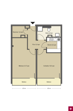 Grundriss für 2-Zimmer-AWohnung im Antoniusheim Altenzentrum in Wiesbaden